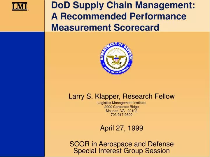 dod supply chain management a recommended performance measurement scorecard