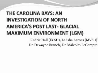 THE CAROLINA BAYS: AN INVESTIGATION OF NORTH AMERICA’S POST LAST- GLACIAL MAXIMUM ENVIRONMENT (LGM)