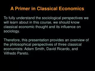 A Primer in Classical Economics