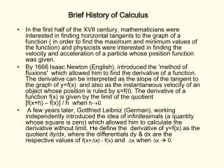 Brief History of Calculus