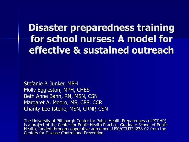 disaster preparedness training for school nurses a model for effective sustained outreach