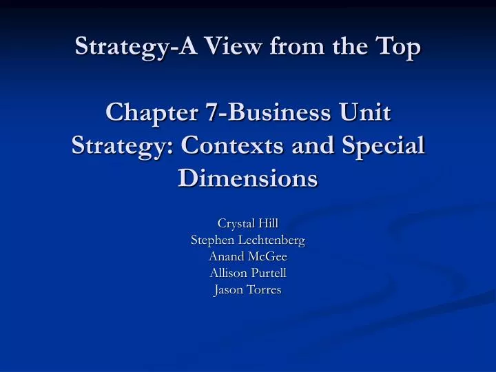strategy a view from the top chapter 7 business unit strategy contexts and special dimensions