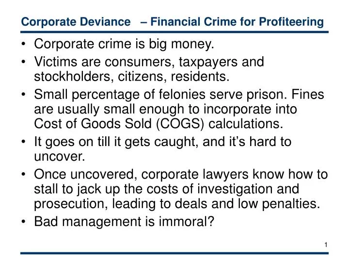 corporate deviance financial crime for profiteering
