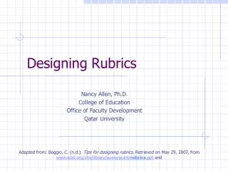 Designing Rubrics