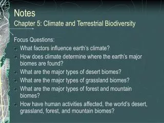 Notes Chapter 5: Climate and Terrestrial Biodiversity