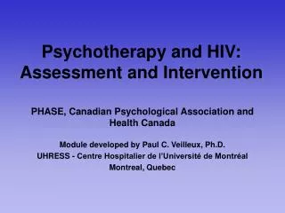 Psychotherapy and HIV: Assessment and Intervention