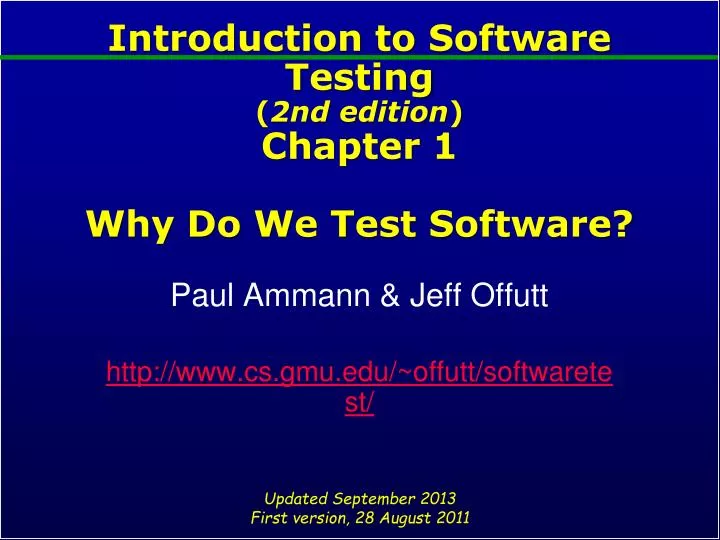 introduction to software testing 2nd edition chapter 1 why do we test software