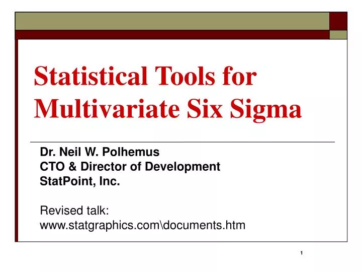 statistical tools for multivariate six sigma