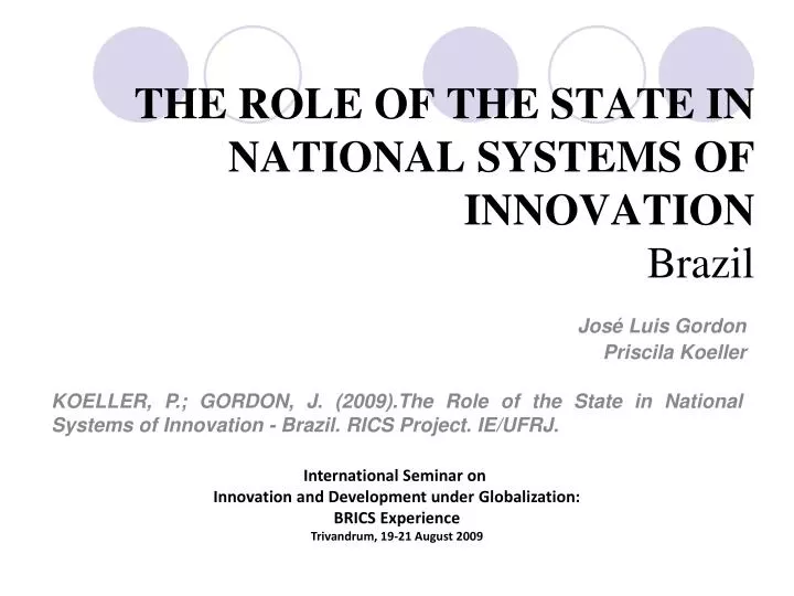 the role of the state in national systems of innovation brazil