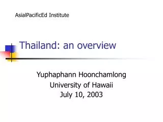 Thailand: an overview