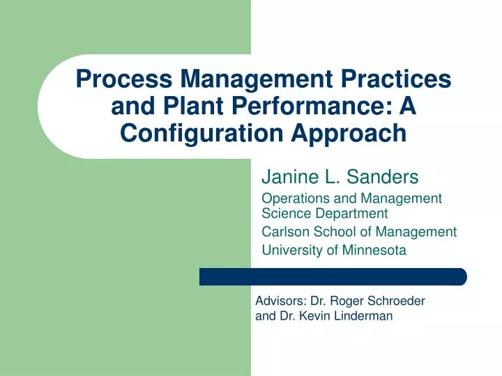 process management practices and plant performance a configuration approach