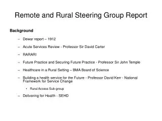 Remote and Rural Steering Group Report
