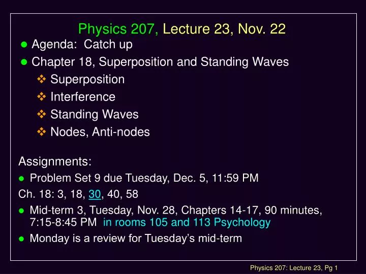 physics 207 lecture 23 nov 22