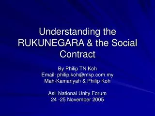 Understanding the RUKUNEGARA &amp; the Social Contract
