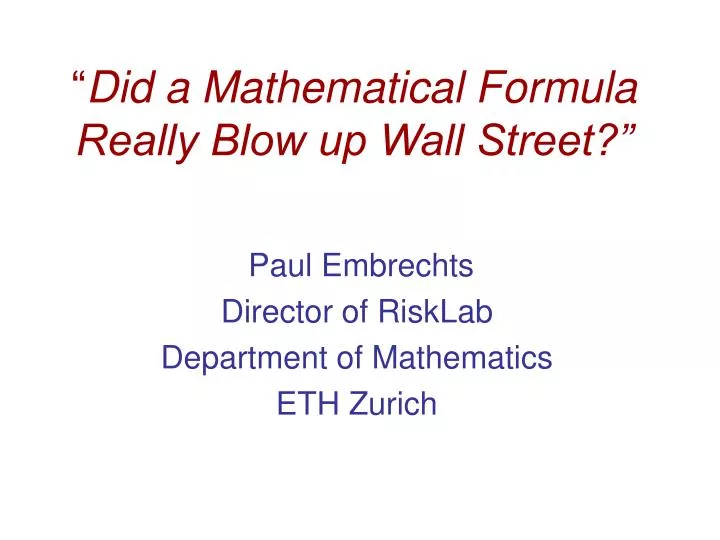did a mathematical formula really blow up wall street
