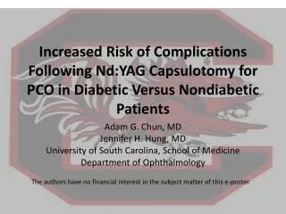 Increased Risk of Complications Following Nd:YAG Capsulotomy for PCO in Diabetic Versus Nondiabetic Patients