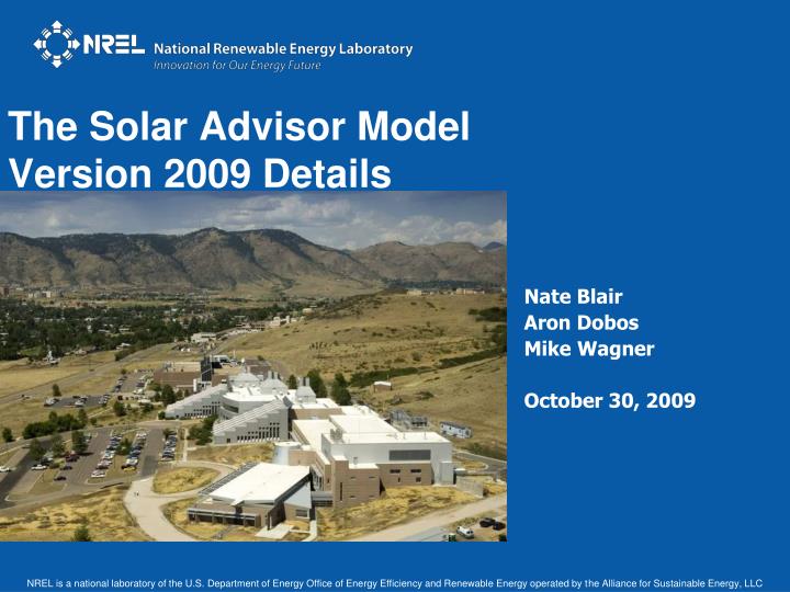 the solar advisor model version 2009 details