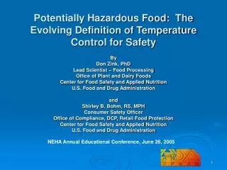 Potentially Hazardous Food: The Evolving Definition of Temperature Control for Safety