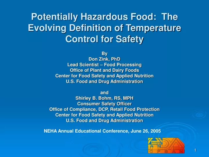 potentially hazardous food the evolving definition of temperature control for safety