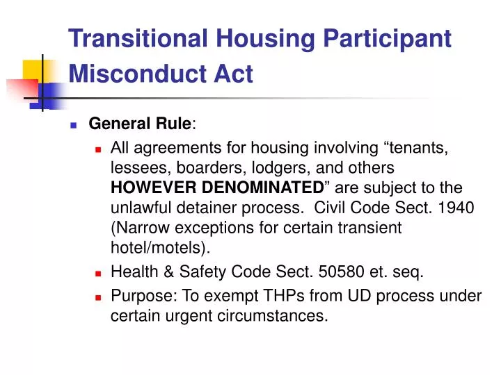 transitional housing participant misconduct act