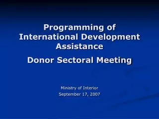 Programming of International Development Assistance Donor Sectoral Meeting