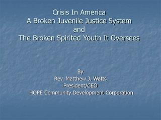 Crisis In America A Broken Juvenile Justice System and The Broken Spirited Youth It Oversees