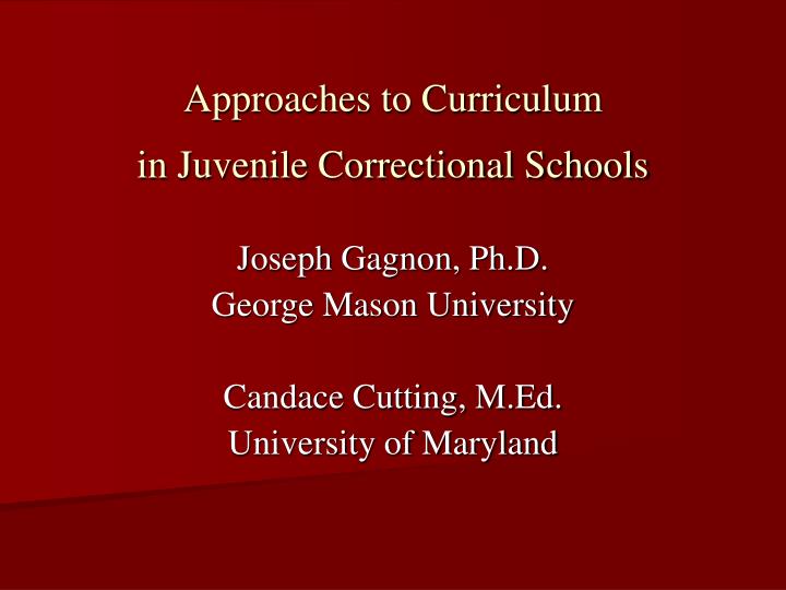 approaches to curriculum in juvenile correctional schools