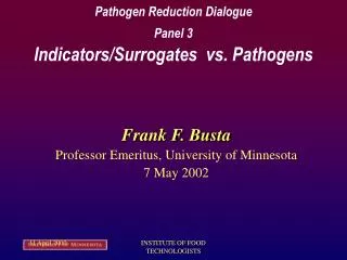 Pathogen Reduction Dialogue Panel 3 Indicators/Surrogates vs. Pathogens