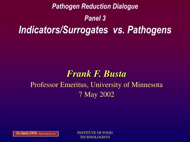 pathogen reduction dialogue panel 3 indicators surrogates vs pathogens