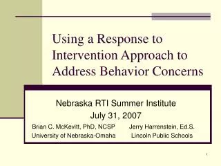 Using a Response to Intervention Approach to Address Behavior Concerns