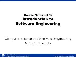 Course Notes Set 1: Introduction to Software Engineering