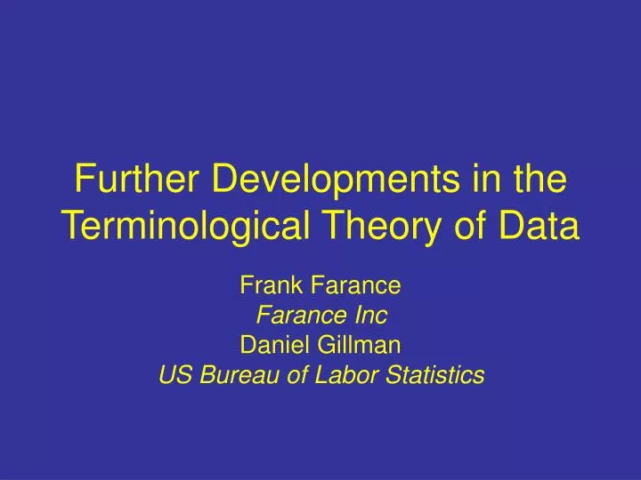 further developments in the terminological theory of data