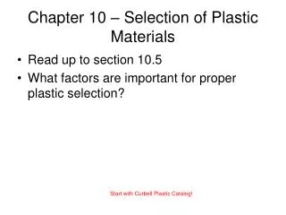 Chapter 10 – Selection of Plastic Materials