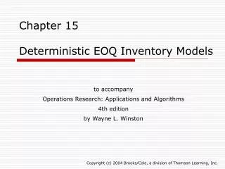 Chapter 15 Deterministic EOQ Inventory Models
