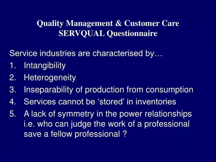 quality management customer care servqual questionnaire