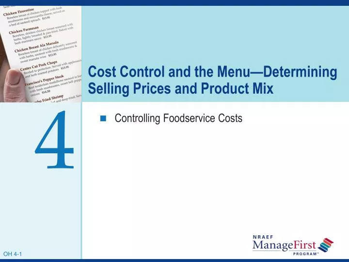 cost control and the menu determining selling prices and product mix
