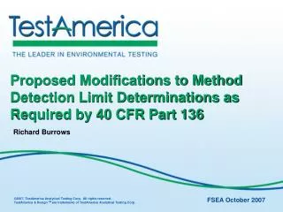 Proposed Modifications to Method Detection Limit Determinations as Required by 40 CFR Part 136