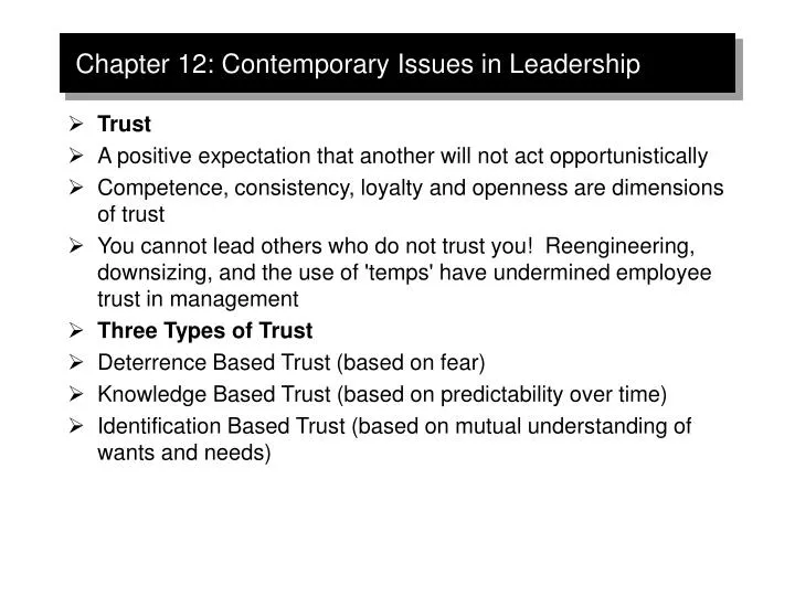 chapter 12 contemporary issues in leadership