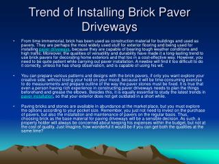 Trend of Installing Brick Paver Driveways