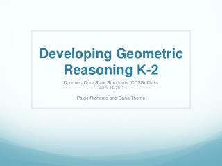 Developing Geometric Reasoning K-2