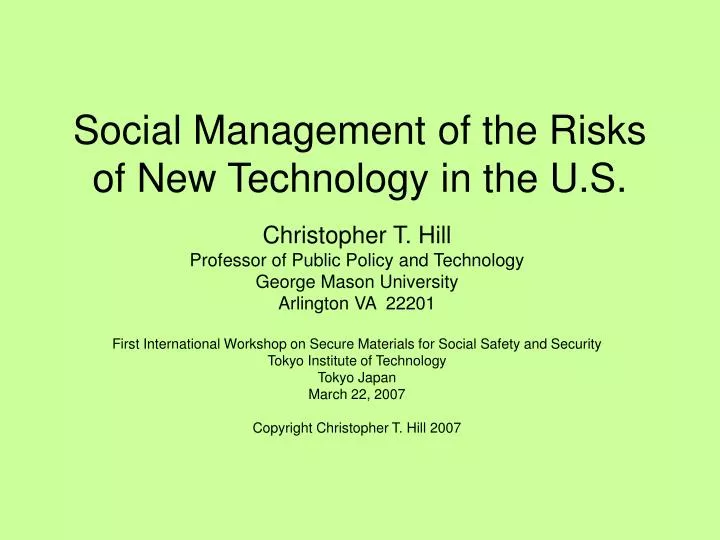 social management of the risks of new technology in the u s