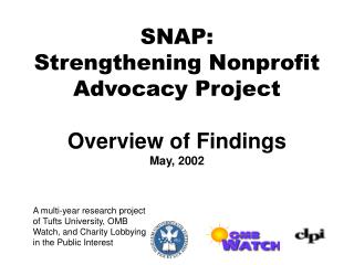 SNAP: Strengthening Nonprofit Advocacy Project Overview of Findings May, 2002