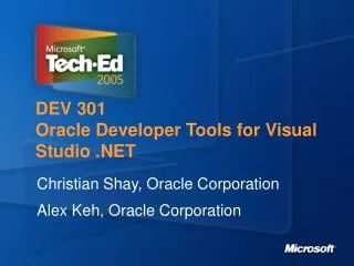 DEV 301 Oracle Developer Tools for Visual Studio .NET