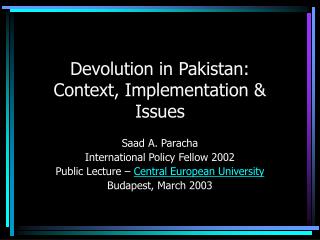 Devolution in Pakistan: Context, Implementation &amp; Issues