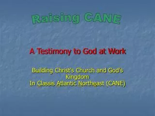 A Testimony to God at Work Building Christ's Church and God's Kingdom In C lassis A tlantic N orth e ast (CANE)