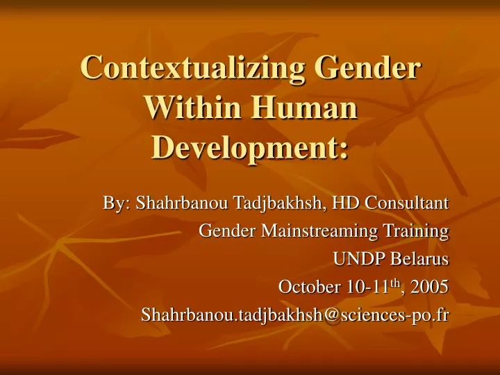 contextualizing gender within human development