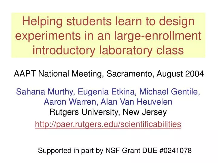 helping students learn to design experiments in an large enrollment introductory laboratory class