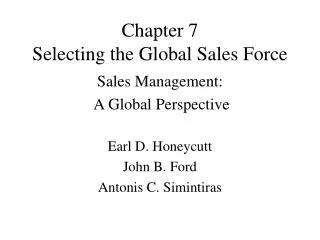 Chapter 7 Selecting the Global Sales Force