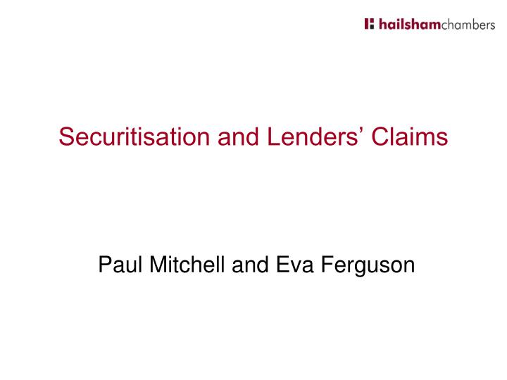 securitisation and lenders claims