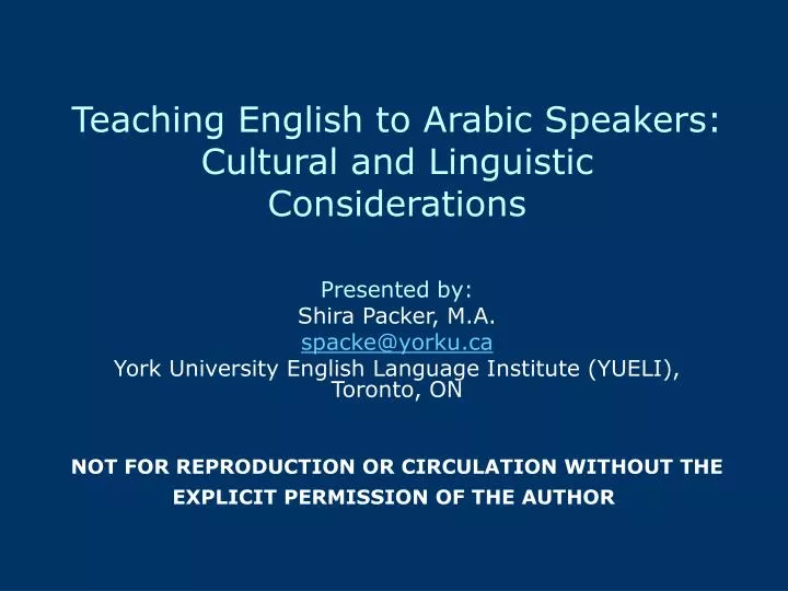teaching english to arabic speakers cultural and linguistic considerations